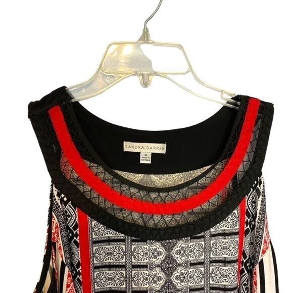 Sandra Darren Womens Sleeveless Geometric Print Dress Black Red White Size 8 - Picture 3 of 8
